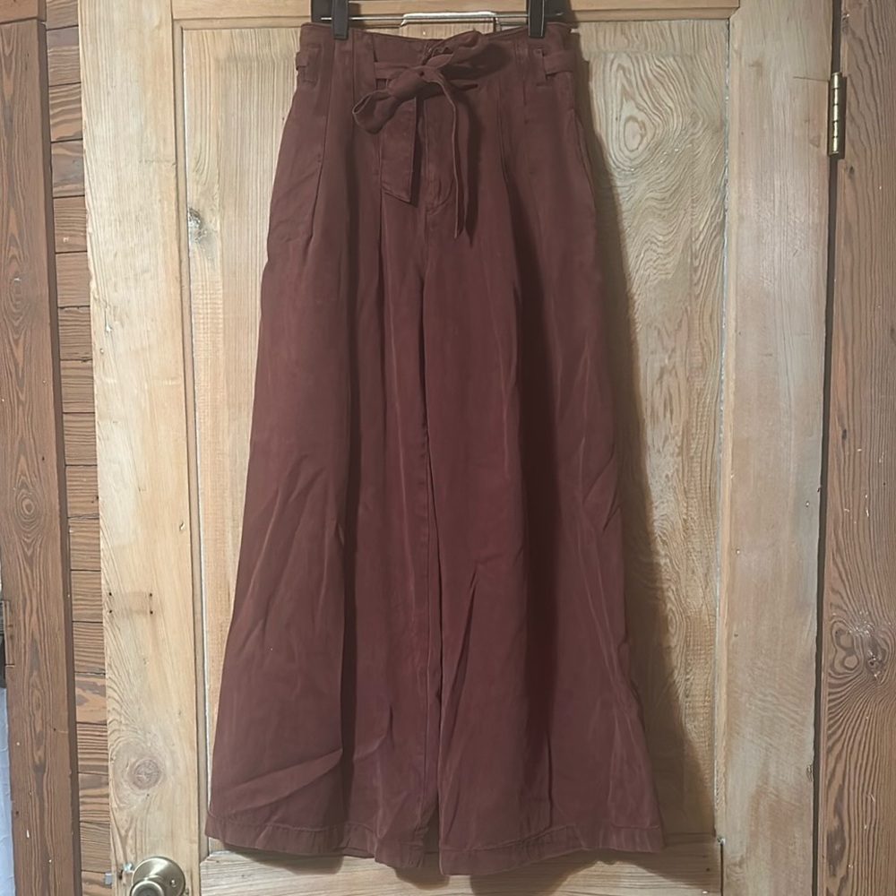Free People Brown Wide Leg Pants with Tie Front